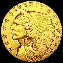 1908 $2.50 Gold Quarter Eagle CLOSELY UNCIRCULATED