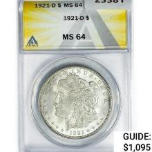 1921-D Morgan Silver Dollar ANACS MS64