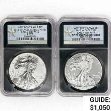 2013-W Set [2] Silver Eagle NGC PF/SP70 One Rev PF