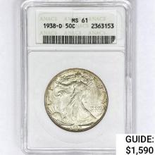 1938-D Walking Liberty Half Dollar ANACS MS61