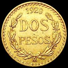 1920 Mexico 2 Peso .0482oz AGW UNCIRCULATED