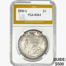 1890-S Morgan Silver Dollar PGA MS64