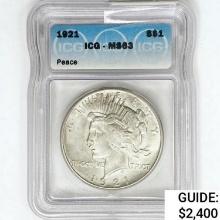 1921 Silver Peace Dollar ICG MS63