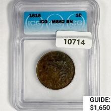 1818 Coronet Head Large Cent ICG MS62 BN