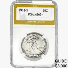 1918-S Walking Liberty Half Dollar PGA MS63+