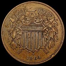 1864 Lg Motto Two Cent Piece NEARLY UNCIRCULATED