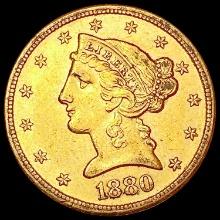 1880-S $5 Gold Half Eagle CLOSELY UNCIRCULATED