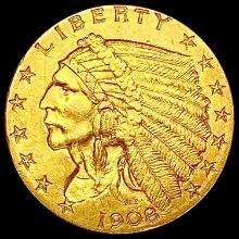 1908 $2.50 Gold Quarter Eagle CLOSELY UNCIRCULATED