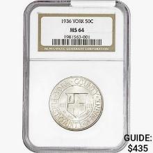 1936 York Half Dollar NGC MS64