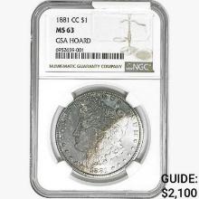 1881-CC Morgan Silver Dollar NGC MS63