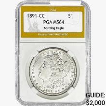 1891-CC Morgan Silver Dollar PGA MS64 Spit Eagle