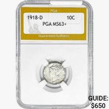 1918-D Mercury Silver Dime PGA MS63+