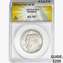 1923-S Monroe Half Dollar ANACS AU55