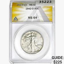 1942-D Walking Liberty Half Dollar ANACS MS64