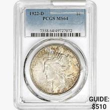 1922-D Silver Peace Dollar PCGS MS64