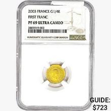 2003 1/10oz Gold France 1/4 Euro NGC PF69 UC