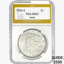 1924-S Silver Peace Dollar PGA MS63 Detail