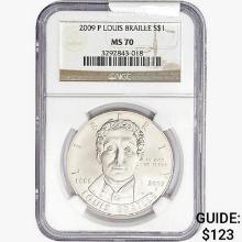 2009-P 0.85oz Silver $1-Louis Braille NGC MS70