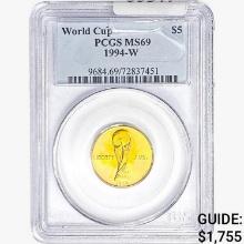 1994-W 1/4oz Gold $5 World Cup PCGS MS69