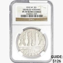 2010-W 0.85oz Silver $1-Disabled Vets NGC PF70 UC