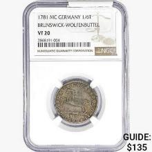 1781 MC Germany 1/6 Thaler NGC VF20