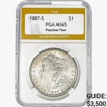 1887-S Morgan Silver Dollar PGA MS65  Planchet Flaw