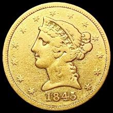 1845 $5 Gold Half Eagle NICELY CIRCULATED