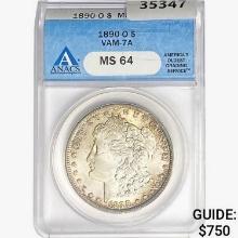 1890-O Morgan Silver Dollar ANACS MS64