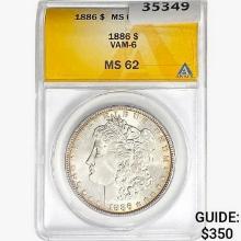 1886 Morgan Silver Dollar ANACS MS62 VAM-6