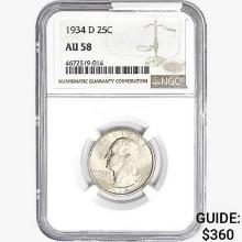 1934-D Washington Silver Quarter NGC AU58