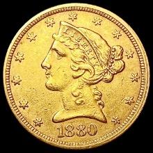 1880 $5 Gold Half Eagle CLOSELY UNCIRCULATED