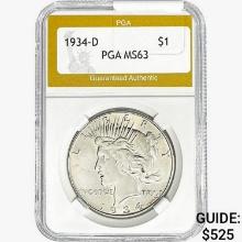 1934-D Silver Peace Dollar PGA MS63