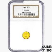 1851 Rare Gold Dollar NGC MS63