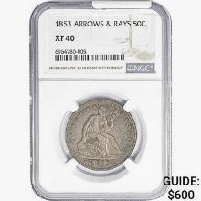 1853 Seated Liberty Half Dollar NGC XF40 Arrws&Rays