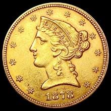 1878 $5 Gold Half Eagle CLOSELY UNCIRCULATED