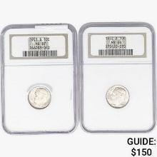 [2]1951-1952 Roosevelt Dime NGC MS66-67