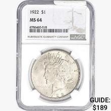 1922 Silver Peace Dollar NGC MS64