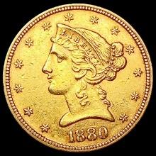 1880 $5 Gold Half Eagle CLOSELY UNCIRCULATED