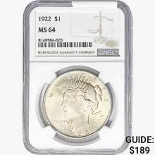 1922 Morgan Silver Dollar NGC MS64