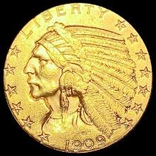 1909 D $5 Gold Half Eagle CHOICE AU