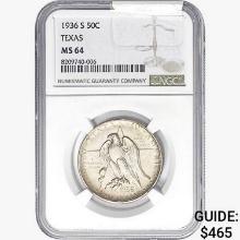 1936-S Texas Half Dollar NGC MS64