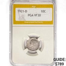 1921-D Mercury Silver Dime PGA VF30