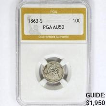 1863-S Seated Liberty Dime PGA AU50