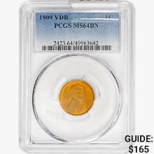 1909 VDB Wheat Cent PCGS MS64 BN