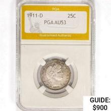 1911-D Barber Quarter PGA AU53