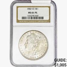 1882-CC Morgan Silver Dollar NGC MS61 PL