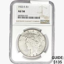 1923-S Silver Peace Dollar NGC AU58