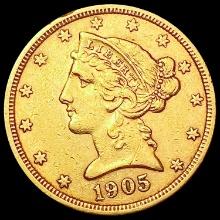 1905-S $5 Gold Half Eagle CLOSELY UNCIRCULATED