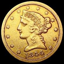 1844 O $5 Gold Half Eagle LIGHTLY CIRCULATED