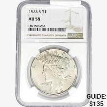 1923-S Silver Peace Dollar NGC AU58